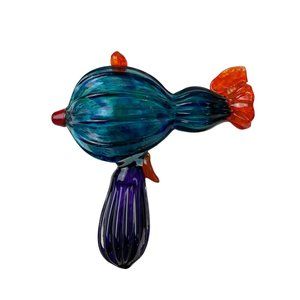 Vintage Art Glass Science Fiction Space Alien Blue and Orange Ray Gun 7"